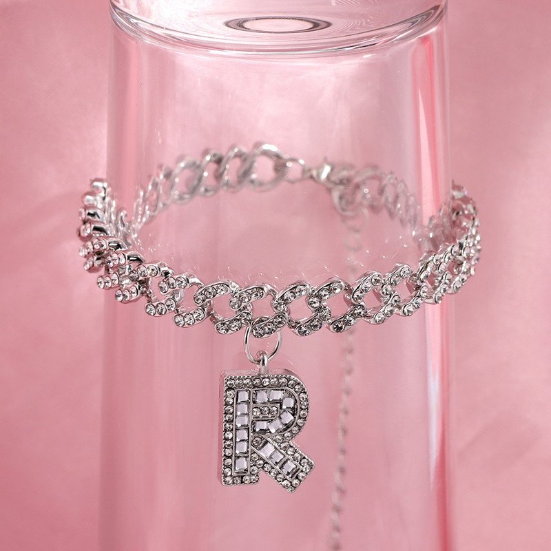 9 mm Statement Cuban Link Chain Narukvice za gležnjeve za žene Kristalno početno slovo Zdepaste narukvice za gležnjeve Hip Hop Barefoot lančić Nakit