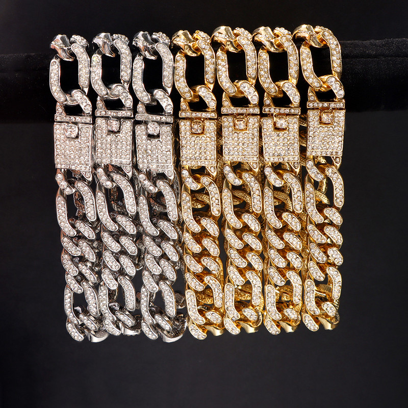 13 mm-es arany ezüst színű vaskos kubai lánc bokalánc karkötő nőknek Iced Out strasszlánc lánc bokalánc Hip Hop láb ékszer