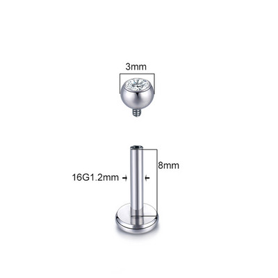 1 DB Titanium CZ ajakgyűrű Stud Helix Piercing Oreja belső szál drágakő fülporc Tragus piercingek Daith fülbevaló stud 16G