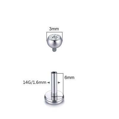 1 DB Titanium CZ ajakgyűrű Stud Helix Piercing Oreja belső szál drágakő fülporc Tragus piercingek Daith fülbevaló stud 16G