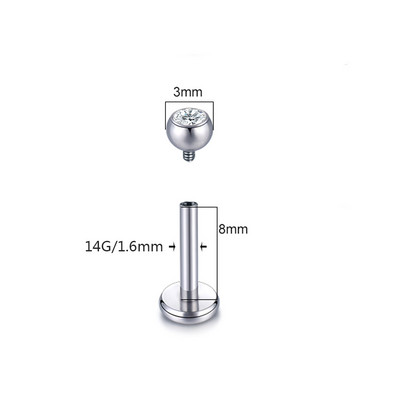 1 DB Titanium CZ ajakgyűrű Stud Helix Piercing Oreja belső szál drágakő fülporc Tragus piercingek Daith fülbevaló stud 16G