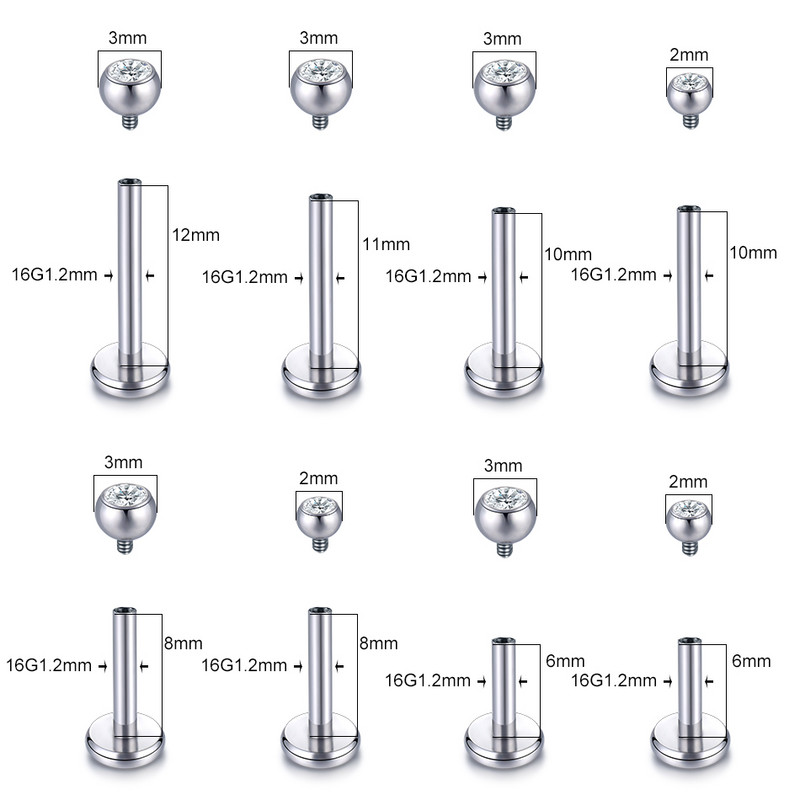 1 DB Titanium CZ ajakgyűrű Stud Helix Piercing Oreja belső szál drágakő fülporc Tragus piercingek Daith fülbevaló stud 16G