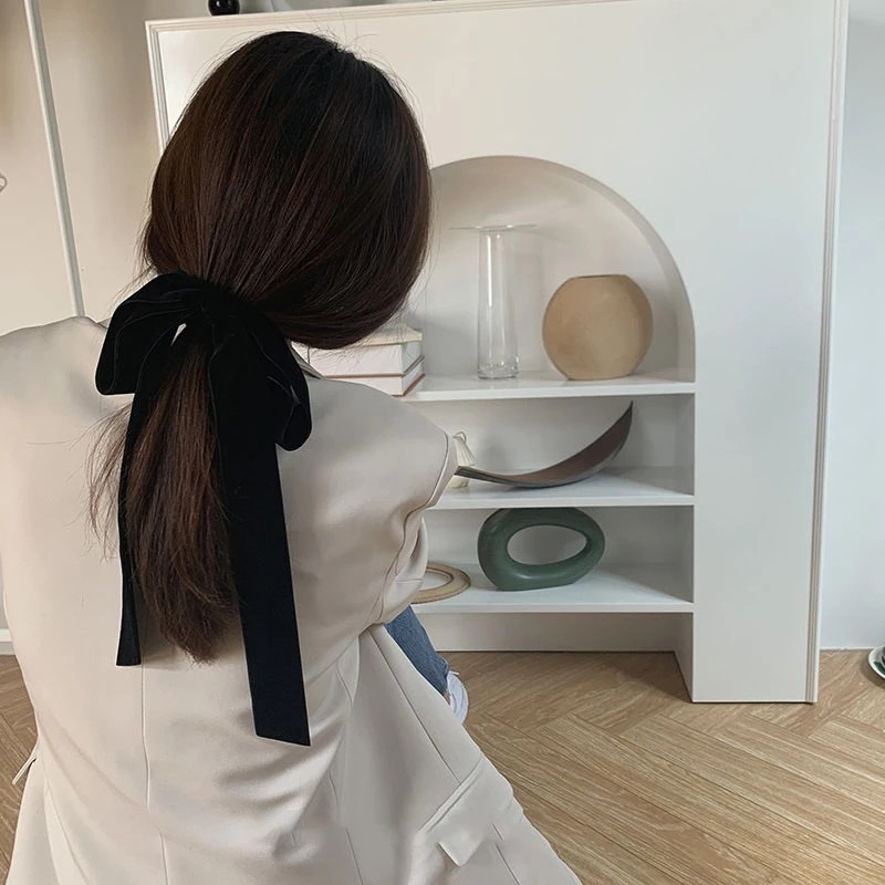 FFLACELL Vintage gumica za kosu s mašnom od crnog baršuna za žene Djevojke Duga elastična gumica za kosu Pokrivala za glavu Ženski dodaci za kosu