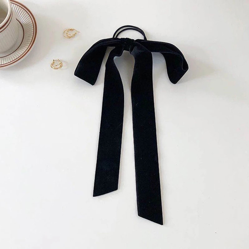 FFLACELL Vintage gumica za kosu s mašnom od crnog baršuna za žene Djevojke Duga elastična gumica za kosu Pokrivala za glavu Ženski dodaci za kosu