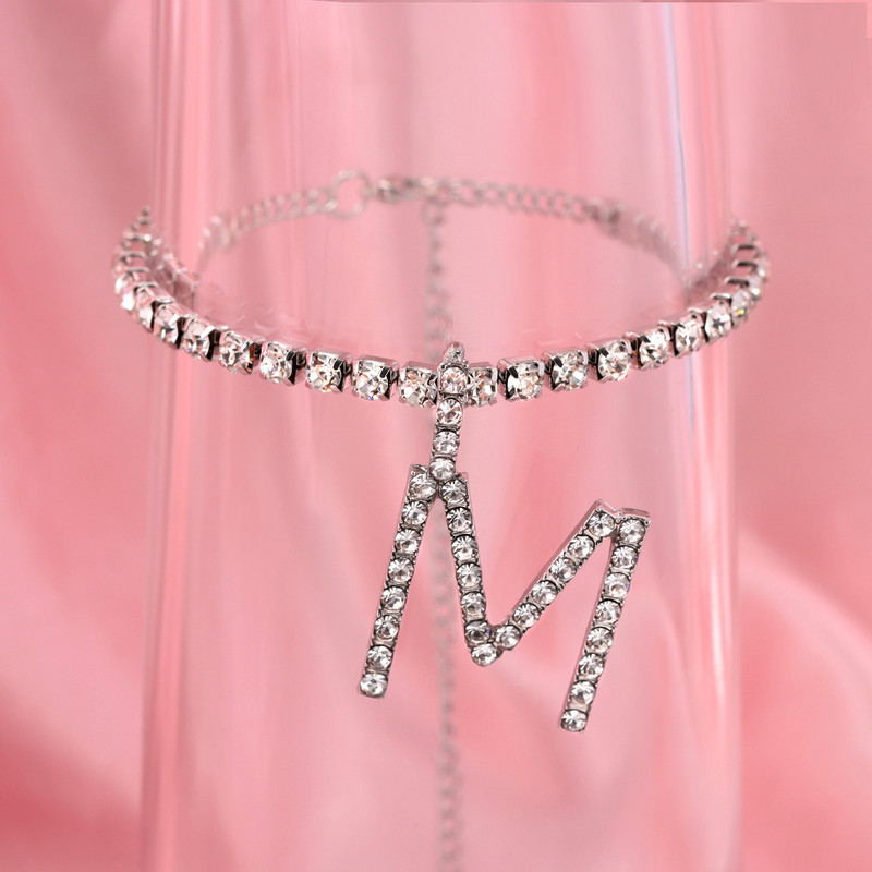 Plajă de vară cu strass cu litere inițiale glezne brățară pentru femei gleznă cu cristal strălucitor pe picior sandale lanț pentru picioare bijuterii boho