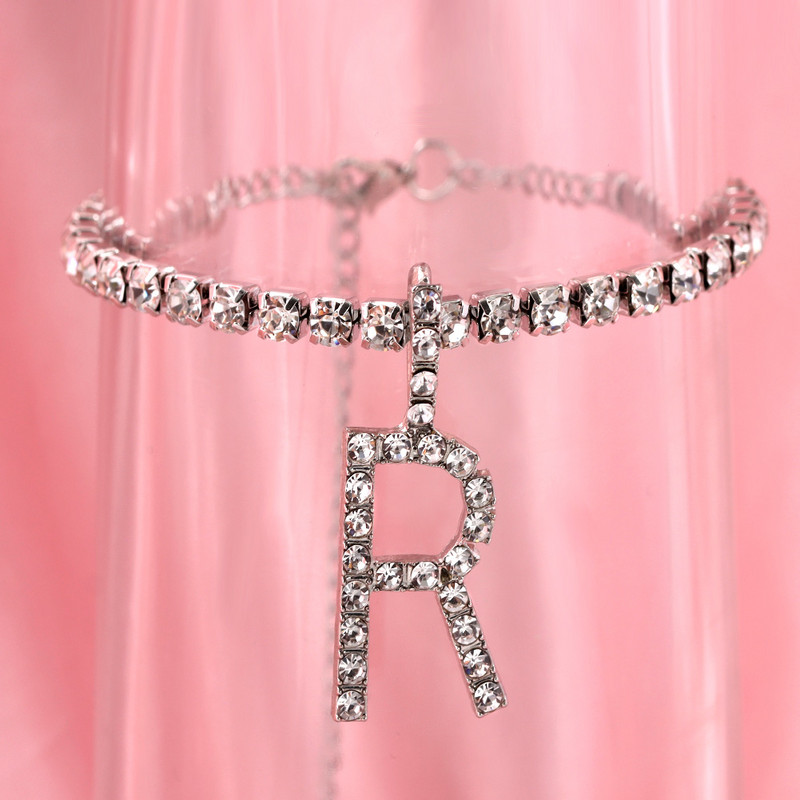 Plajă de vară cu strass cu litere inițiale glezne brățară pentru femei gleznă cu cristal strălucitor pe picior sandale lanț pentru picioare bijuterii boho