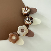 Agrafă drăguță Smiley Flower Rășină Culoare cafea 2022 Summer Girl Sweet Duckbill Clip Breton Agrafă Par lateral Clip