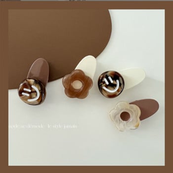 Χαριτωμένο Smiley Flower Resin Κλιπ μαλλιών Coffee Color 2022 Summer Girl Sweet Duckbill Clip Bangs Clip Hairpin Hair Clip side side