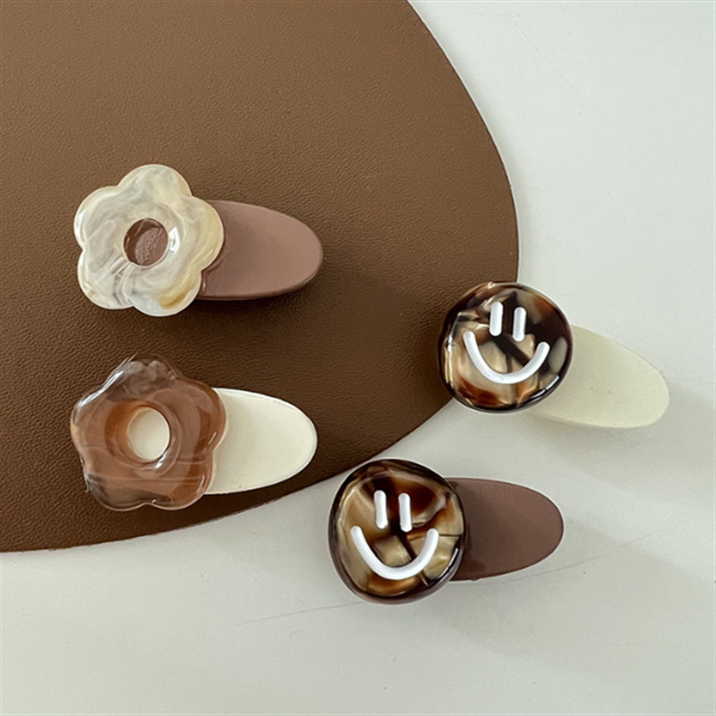 Agrafă drăguță Smiley Flower Rășină Culoare cafea 2022 Summer Girl Sweet Duckbill Clip Breton Agrafă Par lateral Clip