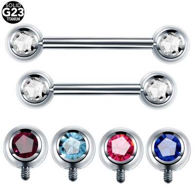 NOVO 1PC G23 Titanium Crystal Gem Različite boje Prstenovi za piercing utega za jezik Unutarnji navoj Modni nakit utega za bradavice