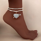 2Pcs/Set New Summer Heart Rhinestones Anklets Narukvice za Žene Zlatno Srebrne Boje Kristalni Lanac Anklets na Nozi Barefoot Nakit