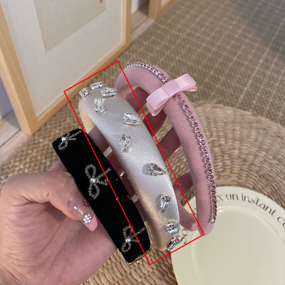 Retro traka za glavu od bisera i cirkona, spužvasta traka za kosu s mašnom od štrasa za žene Luksuzni, vrhunski elegantni nakit za zabave