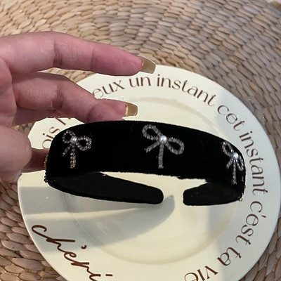 Retro traka za glavu od bisera i cirkona, spužvasta traka za kosu s mašnom od štrasa za žene Luksuzni, vrhunski elegantni nakit za zabave