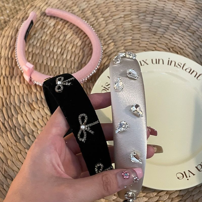 Retro traka za glavu od bisera i cirkona, spužvasta traka za kosu s mašnom od štrasa za žene Luksuzni, vrhunski elegantni nakit za zabave