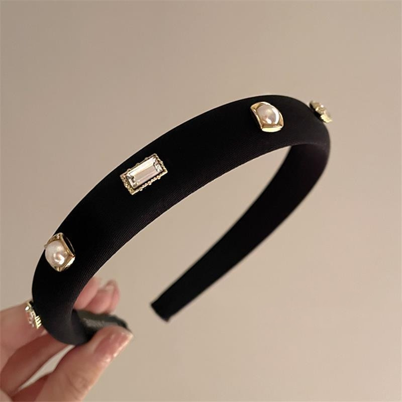Retro traka za glavu od bisera i cirkona, spužvasta traka za kosu s mašnom od štrasa za žene Luksuzni, vrhunski elegantni nakit za zabave