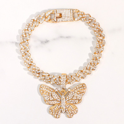 Modni Bling Rhinestones Butterfly Kubanski lanac Gležnjače Narukvica Hip Hop Chunky Cuban Anklet za žene Bosonoge Sandale Nakit