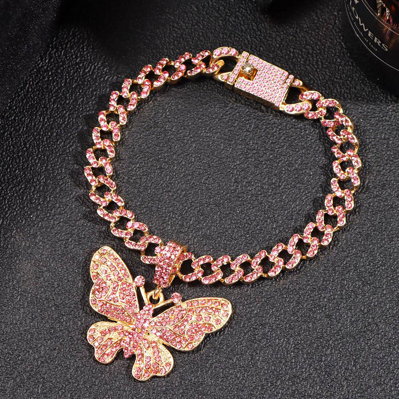 Modni Bling Rhinestones Butterfly Kubanski lanac Gležnjače Narukvica Hip Hop Chunky Cuban Anklet za žene Bosonoge Sandale Nakit