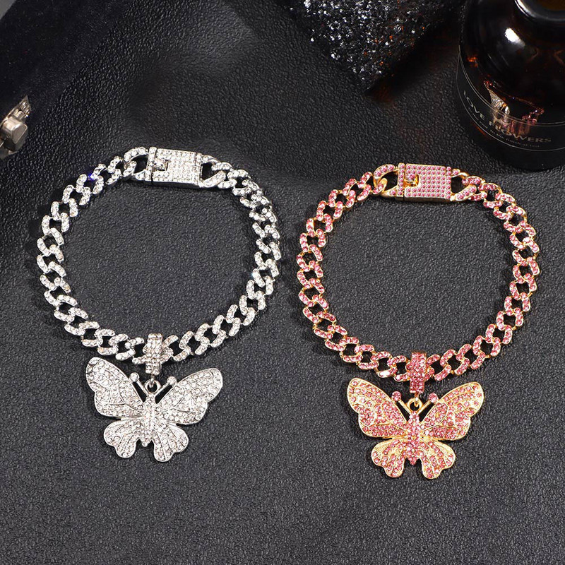 Modni Bling Rhinestones Butterfly Kubanski lanac Gležnjače Narukvica Hip Hop Chunky Cuban Anklet za žene Bosonoge Sandale Nakit