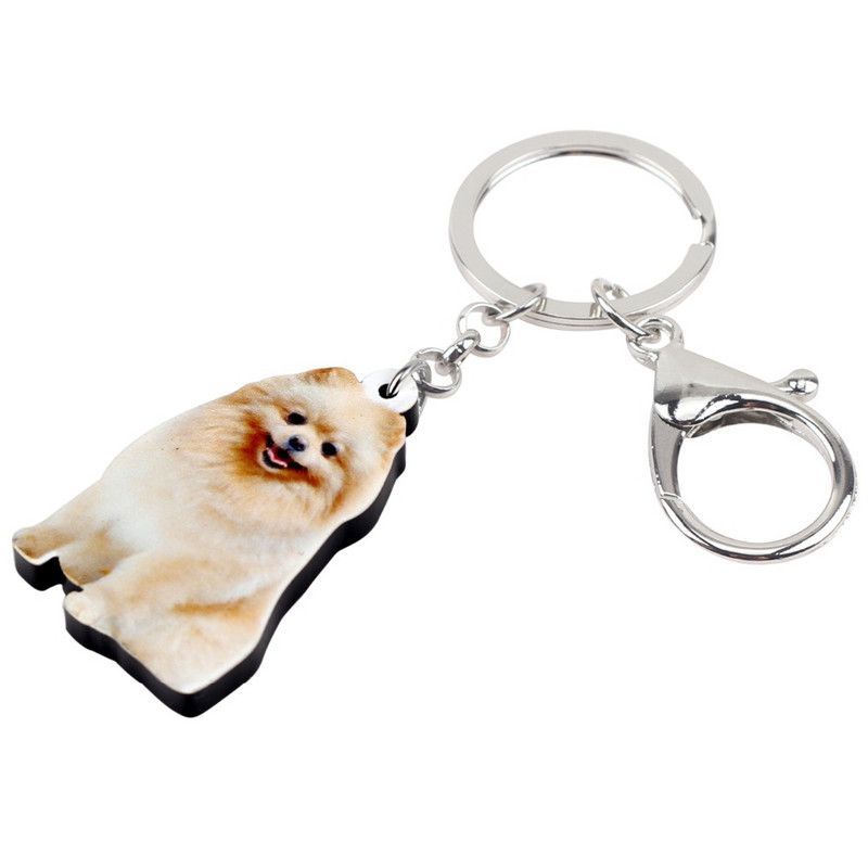 Bonsny Acrilic Happy Sitting Câine Pomeranian Breloc Breloc Inele Bijuterii Animale pentru Femei Fete Adolescenți Brelocuri Poșete Cadou