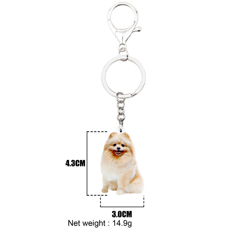 Bonsny Acrilic Happy Sitting Câine Pomeranian Breloc Breloc Inele Bijuterii Animale pentru Femei Fete Adolescenți Brelocuri Poșete Cadou