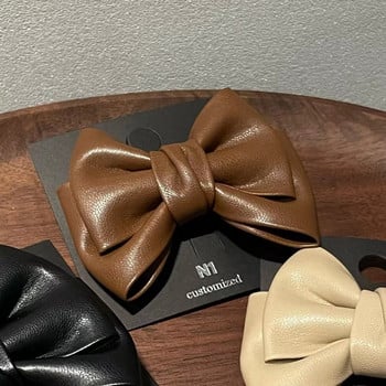 Korea Temperament Simple Leather Double-sided Big Bow Crab Hair Hair Retro PU Bowknot Duckbill Clip For Women Аксесоари за коса