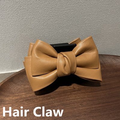 Korea Temperament Simple Leather Double-sided Big Bow Crab Hair Hair Retro PU Bowknot Duckbill Clip For Women Аксесоари за коса