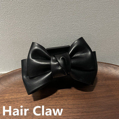 Korea Temperament Simple Leather Double-sided Big Bow Crab Hair Hair Retro PU Bowknot Duckbill Clip For Women Аксесоари за коса