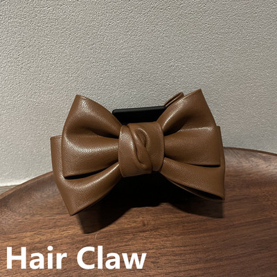 Korea Temperament Simple Leather Double-sided Big Bow Crab Hair Hair Retro PU Bowknot Duckbill Clip For Women Аксесоари за коса