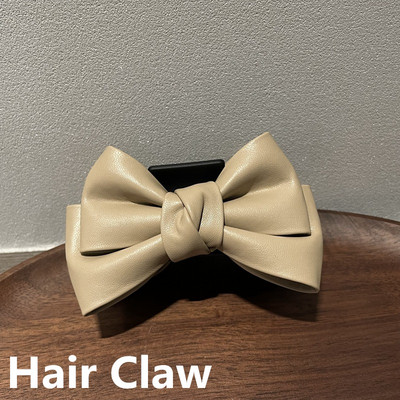 Korea Temperament Simple Leather Double-sided Big Bow Crab Hair Hair Retro PU Bowknot Duckbill Clip For Women Аксесоари за коса