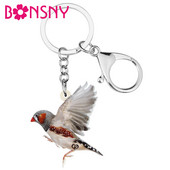 Bonsny Akrilni privjesci za ključeve Flying Grass Finch Big Long Bird Animal Keychains Nakit Za Žene Muškarci Djevojke Modna Poklon Torba Dekoracija