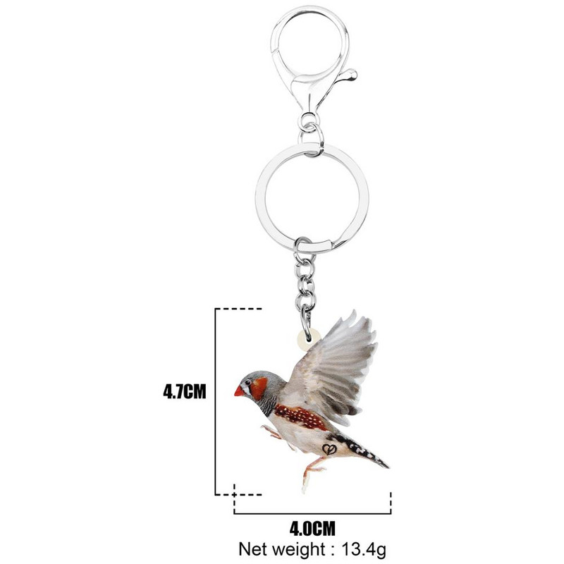 Bonsny Akrilni privjesci za ključeve Flying Grass Finch Big Long Bird Animal Keychains Nakit Za Žene Muškarci Djevojke Modna Poklon Torba Dekoracija