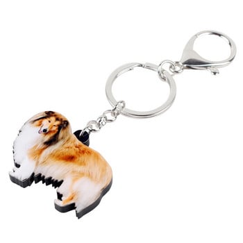 Bonsny Acrylic Happy Rough Collie Μπρελόκ για σκύλους Μπρελόκ Δαχτυλίδια Ζωικά κοσμήματα για γυναίκες κορίτσια Τσάντα αυτοκινήτου Γούρια Κρεμαστό δώρο