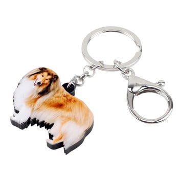 Bonsny Acrylic Happy Rough Collie Μπρελόκ για σκύλους Μπρελόκ Δαχτυλίδια Ζωικά κοσμήματα για γυναίκες κορίτσια Τσάντα αυτοκινήτου Γούρια Κρεμαστό δώρο