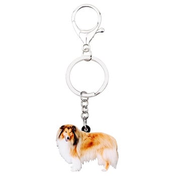 Bonsny Acrylic Happy Rough Collie Μπρελόκ για σκύλους Μπρελόκ Δαχτυλίδια Ζωικά κοσμήματα για γυναίκες κορίτσια Τσάντα αυτοκινήτου Γούρια Κρεμαστό δώρο