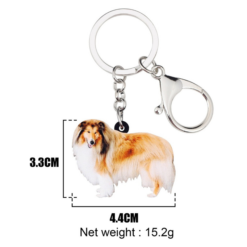 Bonsny Acrilic Happy Rough Collie Câine Breloc Brelocuri Inele Bijuterii Animale Pentru Femei Fete Geanta de mână Breloc de mașină Pandantiv Cadou