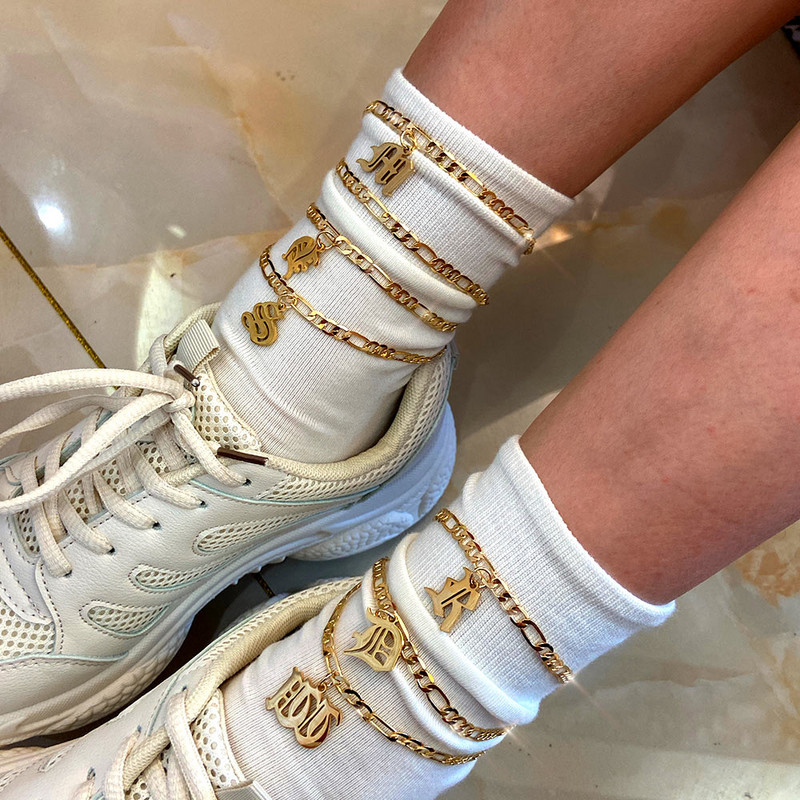 2020. Novo početno slovo u zlatnoj boji, narukvica za gležnjeve, narukvica za žene, AZ abeceda, podesiva modna narukvica za gležanj, nakit za bosu nogu za plažu