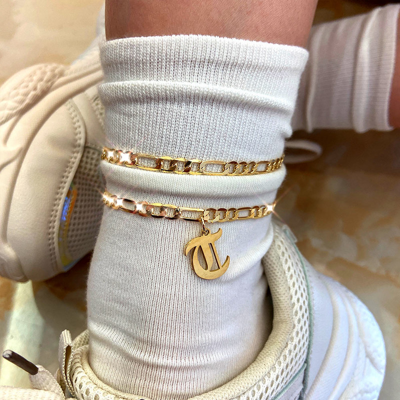 2020. Novo početno slovo u zlatnoj boji, narukvica za gležnjeve, narukvica za žene, AZ abeceda, podesiva modna narukvica za gležanj, nakit za bosu nogu za plažu