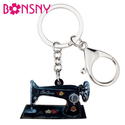 Bonsny Statement Акрилна шевна машина Ключодържатели Ключодържатели Пръстен Модни ретро бижута Подарък за жени Момичета Автомобилна чанта Талисмани
