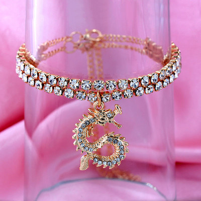 New Bling Dragon Crystal Tennis Chain Anklet για Γυναικεία Μόδα Χρυσό Ασημί Χρώμα Rhinestone Κόσμημα με αλυσίδα ποδιών Χονδρική