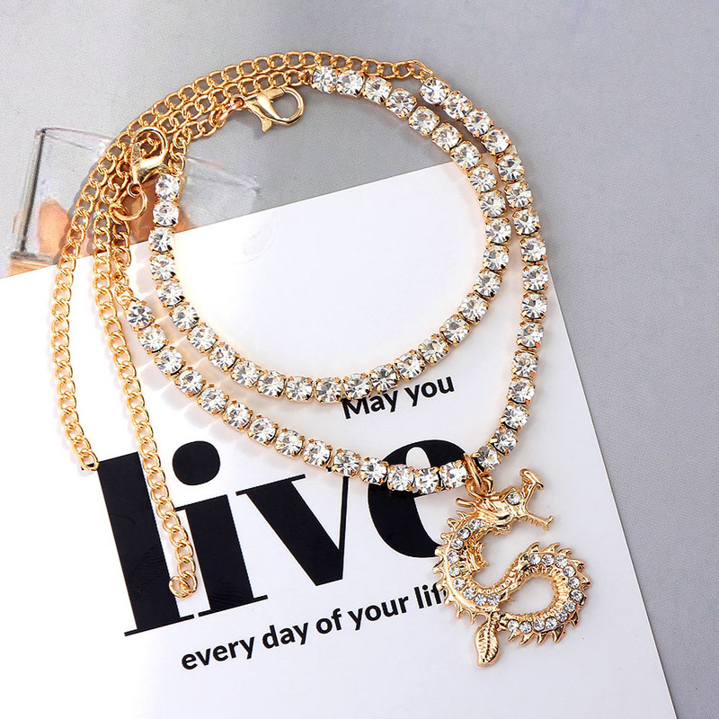 Нов Bling Dragon Crystal тенис верига глезен за жени мода злато сребро цвят планински кристал глезен верига крака бижута на едро