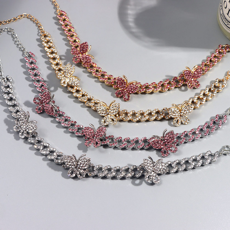 Hip hop vještački dijamant Kubanska veza leptir narukvica za gležnjeve za žene Rapper Bling Cuban Chain Iced Out narukvice za gležnjeve Nakit za bose noge