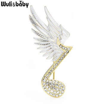 Wuli&baby Rhinestone Music Note Брошки Дамски унисекс 3-цветен емайл Flying Wing Note Брошка за офис парти Игли Подаръци