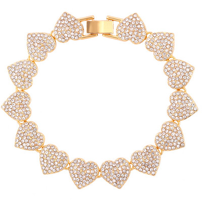 Modna sjajna narukvica s gležnjačama u obliku srca s punim kamenčićima, narukvica za žene Iced Out, kristalni kubanski lanac s gležnjačama, ljetni nakit za bosonoge
