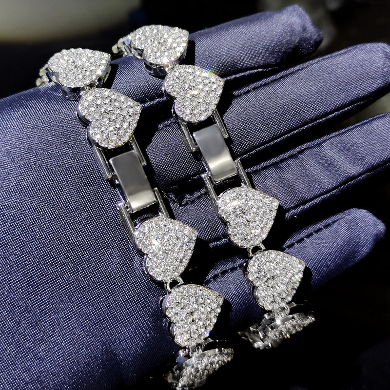 Modna sjajna narukvica s gležnjačama u obliku srca s punim kamenčićima, narukvica za žene Iced Out, kristalni kubanski lanac s gležnjačama, ljetni nakit za bosonoge