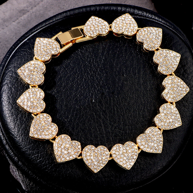Modna sjajna narukvica s gležnjačama u obliku srca s punim kamenčićima, narukvica za žene Iced Out, kristalni kubanski lanac s gležnjačama, ljetni nakit za bosonoge