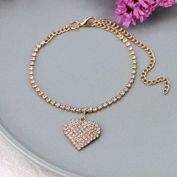 Boho Heart Летни глезени за жени Bling Rhinestone Tennis Chain Любовни гривни за глезена Бижута за крака Лятна плажна глезена на крака