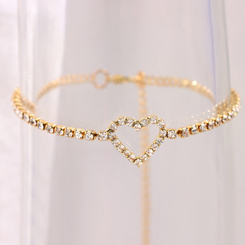 Boho Heart Летни глезени за жени Bling Rhinestone Tennis Chain Любовни гривни за глезена Бижута за крака Лятна плажна глезена на крака