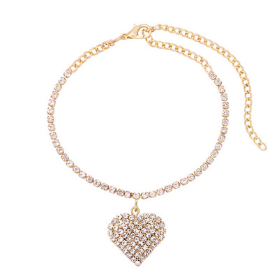 Boho Heart Ljetne narukvice za gležnjeve za žene Bling Rhinestone Tennis Chain Ljubavne narukvice za gležanj Nakit za stopala Ljetna narukvica za plažu na nozi