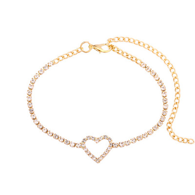 Boho Heart Ljetne narukvice za gležnjeve za žene Bling Rhinestone Tennis Chain Ljubavne narukvice za gležanj Nakit za stopala Ljetna narukvica za plažu na nozi