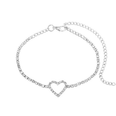 Boho Heart Ljetne narukvice za gležnjeve za žene Bling Rhinestone Tennis Chain Ljubavne narukvice za gležanj Nakit za stopala Ljetna narukvica za plažu na nozi